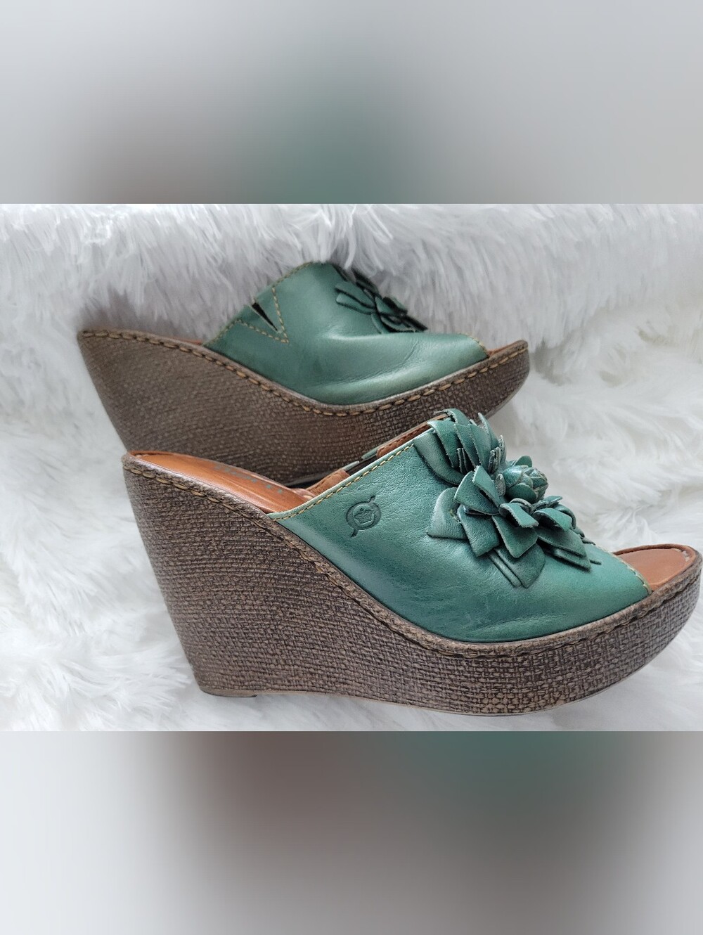 Born, Size 8, Wedge Sandals, Teal, Leather - Picture 8 of 8
